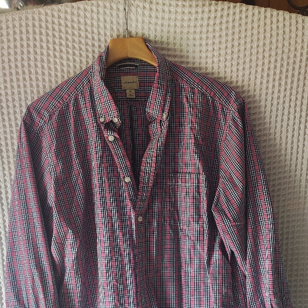 G.H. Bass & Co. Pink & Blue Plaid Casual Button Down Shirt XL